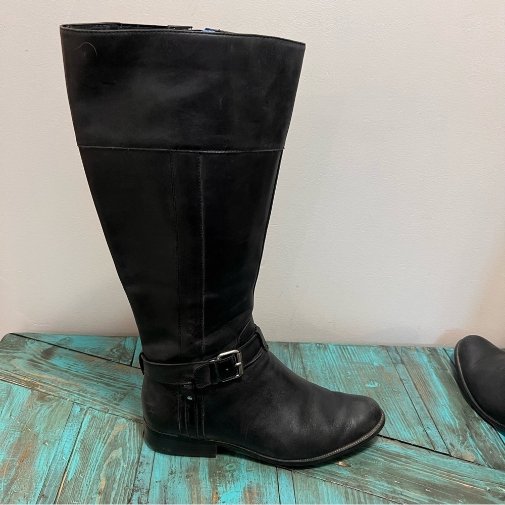 Anne Klein Black Leather Riding Cailin Boots Size 10M - Picture 3 of 11
